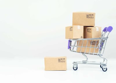 A shopping cart with boxes