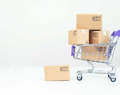 A shopping cart with boxes