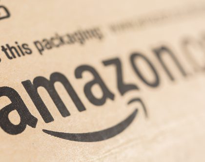 An Amazon logo on a box