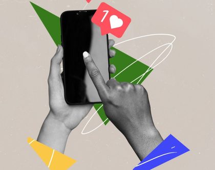 hands holding a phone and hitting the like button