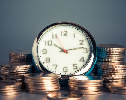 coins and a clock