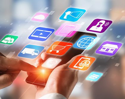 person on their phone with various options
