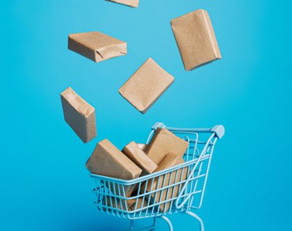 A shopping cart with boxes